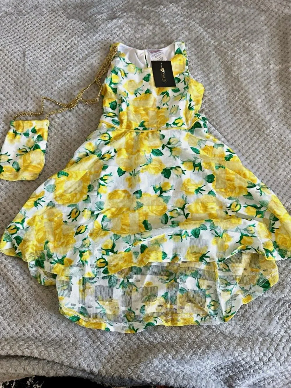 Girls Size 6 Yellow Floral High Low Dress Purse 2 Piece Set NWT 0526